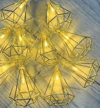 Светодиодная новогодняя гирлянда "Пирамиды" 20 LED, золотая, 5м + переходник, 220V, IP44, Теплый белый