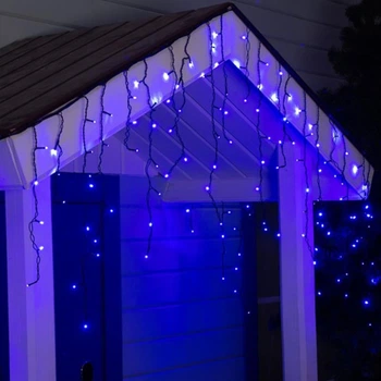Гірлянда штора дощ Конус 200 LED, 5x0,6м, 8 режимів, чорний провід, IP44, Синій