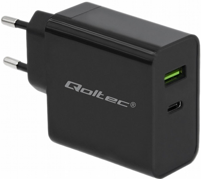 Мережевий зарядний пристрій Qoltec 45 W USB Type-C + USB Black (5901878517179)