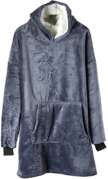 Теплый плед- толстовка двухсторонняя халат с капюшоном и рукавами Huggle Hoodie One Size серый ART:1280
