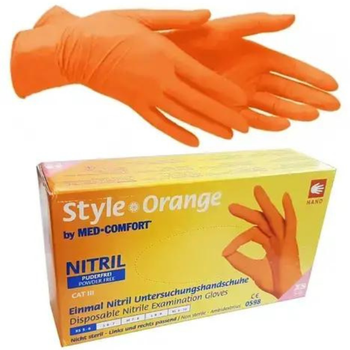 Перчатки нитриловые неопудренные Med-Komfort Style Orange оранжевые размер S 50 пар