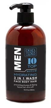 Гель для душа мужской Dead Sea Collection Top10 3 в 1 для волос лица и тела 500 мл (7290119481453)
