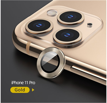 Zestaw szkieł hartowanych USAMS Camera Lens Glass do aparatu iPhone 11 Pro metal ring złoty (6958444987484)