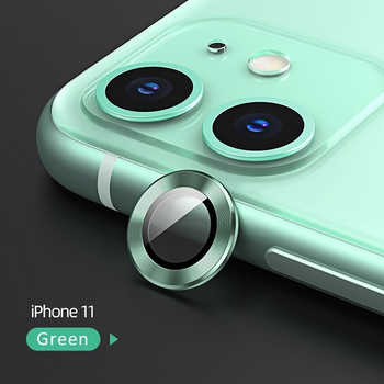 Zestaw szkieł hartowanych USAMS Camera Lens Glass do aparatu iPhone 11 metal ring zielony (6958444987538)