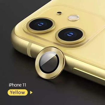 Zestaw szkieł hartowanych USAMS Camera Lens Glass do aparatu iPhone 11 metal ring żółty (6958444987545)