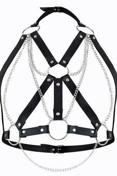 Женская кожаная портупея с цепочками Art of Sex Aiden Leather harness Черная L/XL/2XL