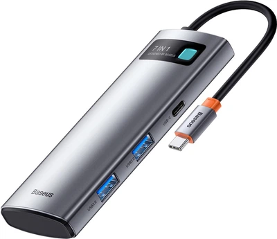 USB-хаб Baseus Metal Gleam Series 7-in-1 USB-C to 2xUSB3.0/HDMI/USB Type-C/PD/SD/TF Grey (WKWG020113)