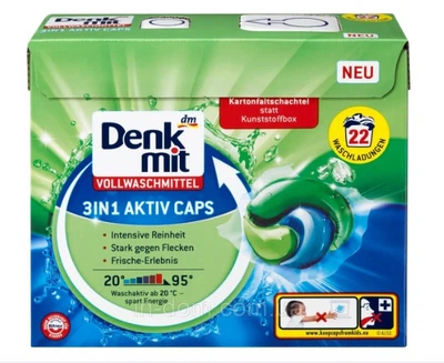 Vollwaschmittel 3in1 Aktiv Caps капсули для прання білої білизни 3 в 1 22 шт. Denkmit (270604)