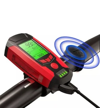 Велофара 3в1 Bailong AS0808 (XPG+2LED+COB, Спидометр, Звонок, USB) Синий