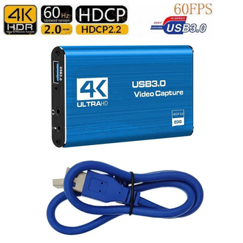 Внешняя карта видеозахвата 4K HDMI в USB 3.0 Blue с микрофонным входом и выходом на наушники, устройство видео оцифровки ( 4K HDMI Video Capture USB3.0 AY02 )