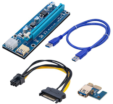 Riser Qoltec PCI-E 1x - 16x USB 3.0 ver 009S SATA PCI-E 6 pin (55507)