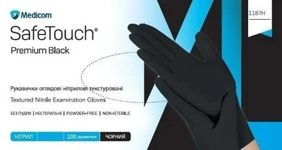 Рукавички нітрилові неопудрені Medicom Safe Touch Premium Black Чорні р.S (100 шт)