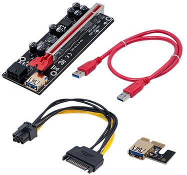 Riser Qoltec PCI-E 1x - 16x USB 3.0 ver 009S Plus SATA PCI-E 6 pin (55508)