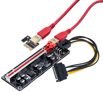 Райзер Qoltec PCI-E 1x - 16x USB 3.0 ver 010S Plus SATA PCI-E 6 pin (55509)