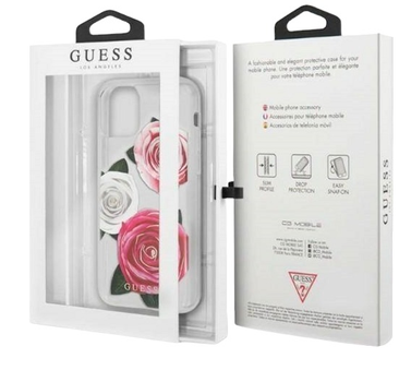 Etui Guess Flower Desire Pink & White Rose do Apple iPhone 11 Pro Transparent (3700740474204)