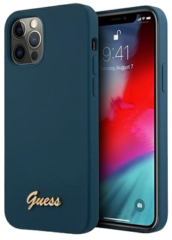 Etui Guess Metal Logo Script do Apple iPhone 12 Pro Max Blue (3700740494622)