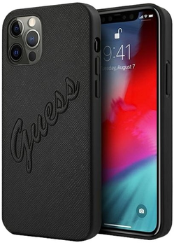 Панель Guess Saffiano Vintage Script для Apple iPhone 12 Pro Max Чорна (3666339002701)