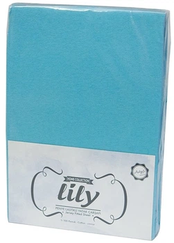 Простирадло трикотажне на резинці с наволочками Acelya. Lily Turquoise-160х200х30+наволочки 50х70см (2 шт)