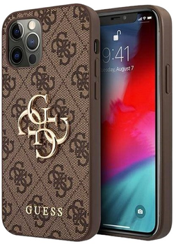 Панель Guess Big Metal Logo для Apple iPhone 12/12 Pro Коричнева (3666339004545)