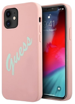 Панель Guess Silicone Vintage для Apple iPhone 12 mini Зелено-рожевий (3700740495186)