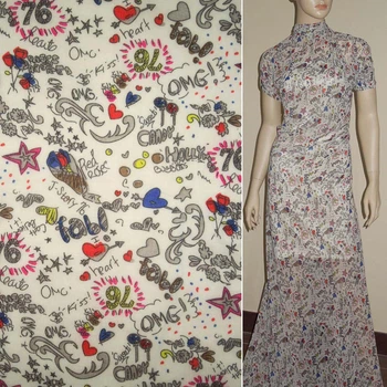 Шифон молочный с серо-синими сердцами и звездами ш.150 (15957.005)