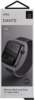 Pasek Uniq Dante Stainless Steel do Apple Watch Series 1/2/3/4/5/6/7/8/SE/SE2 38-41 mm Grafitowy (8886463675762)