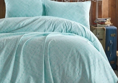 Вафельное покрывало с наволочками Eponj Home. Square mint жаккард-220х240+50х70 2 шт