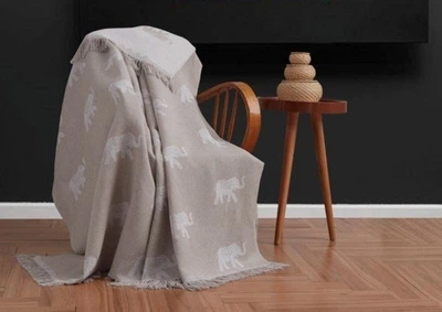 Плед хлопковый Eponj Home. Buldan Keten - Fil kahve-170х220