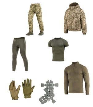 M-tac комплект ЗСУ тактична куртка, штани з наколінниками, кофта, термобілизна, рукавички XS