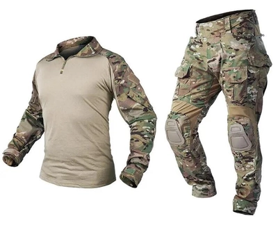 Тактический комплект военной одежды Brutal's Multicam, убакс с длинным рукавом и налокотниками, брюки с наколенниками+ куртка M65 Мультикам р.M