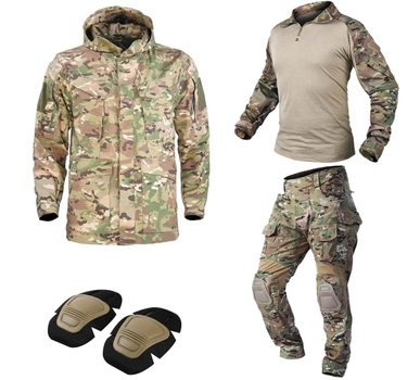 Тактический комплект военной одежды Brutal's Multicam, убакс с длинным рукавом и налокотниками, брюки с наколенниками+ куртка M65 Мультикам р.L