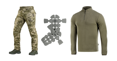 M-tac комплект штаны тактические с вставными наколенниками пиксель кофта олива уставные S