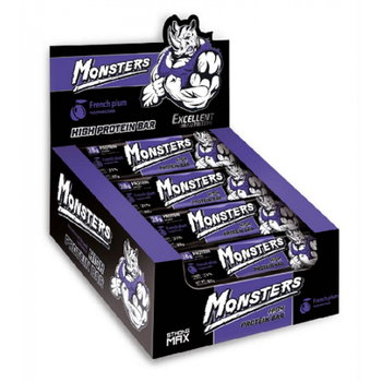 Strong Max - 80g x 20шт French Plum протеїнові батончики Strong Max зі смаком французької сливи для ситості, енергії та білка