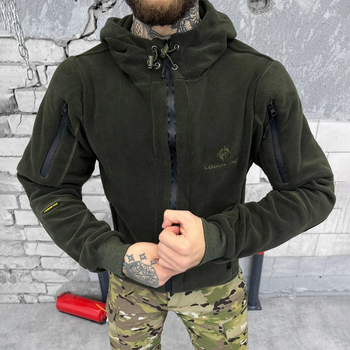 Мужская флисовая кофта с капюшоном и карманами Logos tactical / Плотная Флиска олива размер M