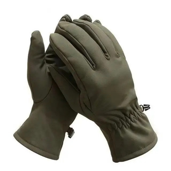 Плотные зимние перчатки SoftShell на меху с сенсорными вставками олива размер универсальный