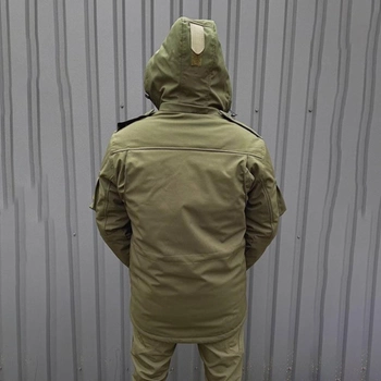 Мужская Зимняя Куртка на синтепоне с флисовой подкладкой / Водоотталкивающий Бушлат олива размер 4XL