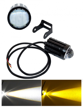 Светодиодная двухцветная фара Moto LED Mini 60W 9-36V 3000Lm для мотоцикла скутера Белый Жёлтый (05431)