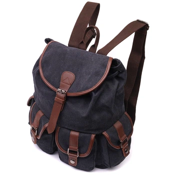 Текстильний рюкзак молодіжний що закривається клапаном на магніт VINTAGE Backpack 22151 Чорний