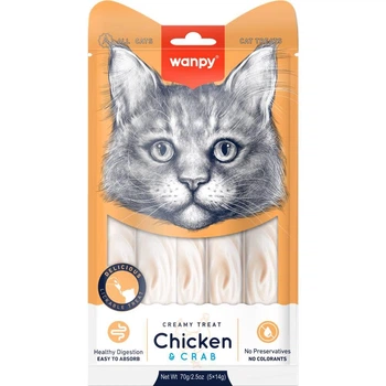 Рідкі ласощі для котів Wanpy Creamy Lickable Treats CHICKEN & CRAB 70 г (5 стіков по 14 г)