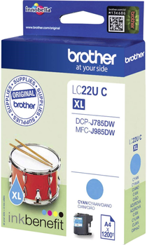 Чорнило Brother LC22U C XL для DCP-J785DW/MFC-J5985DW 1200 аркушів Cyan (4977766759670)
