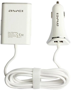 Автомобільний зарядний пристрій Awei C-400 9.6A 4xUSB High Speed White (6954284098656)