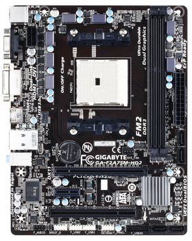 Материнская плата Socket FM2 GIGABYTE GA-F2A75M-HD2 REV 1.2 c HDMI Видео ( sFM2, DDR3, USB 3.0, SATA3, AMD A75 ) Б/У