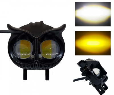 Светодиодная двухцветная фара Moto LED Mini Сова 20W 2000Lm 9-60V для мотоцикла, мопеда, скутера. Белый Жёлтый (05206)