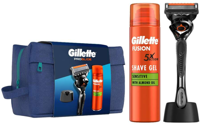 Zestaw kosmetyków do golenia Gillette Fusion Maszynka do golenia + Żel do golenia Proglide Fusion 200 ml + Stojak na maszynkę do golenia (8700216075435)
