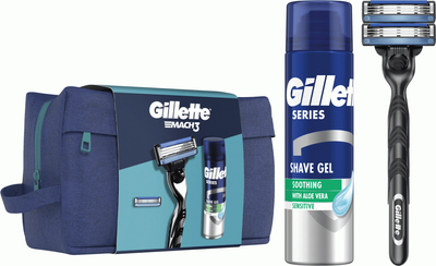 Косметичний набір для гоління Бритва Gillette Mach3 + 2 картриджа + Гель для гоління 200 мл + Косметичка (8700216075251)
