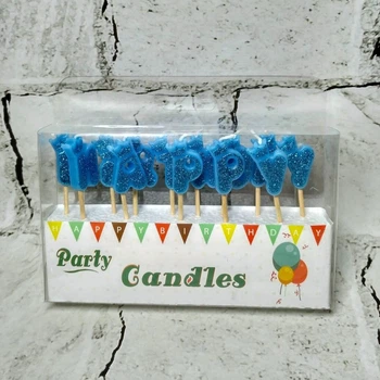 ハッピー・バースデイ Свечи для торта Happy birthday в глиттере Голубые 031116-1