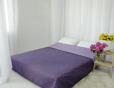 Легкое стеганое двустороннее покрывало Дуэт Violet 220х240 микрофибра Евро Фиолетовый