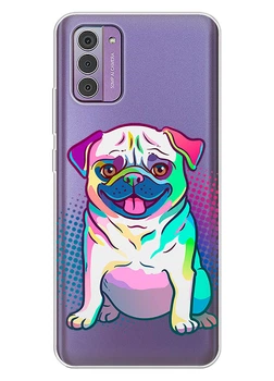 Прозрачный силиконовый чехол iSwag для Nokia G310 с рисунком - Мопс (ISNG31062)