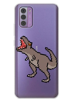 Прозрачный силиконовый чехол iSwag для Nokia G310 с рисунком - Пиксельный динозавр (ISNG31052)
