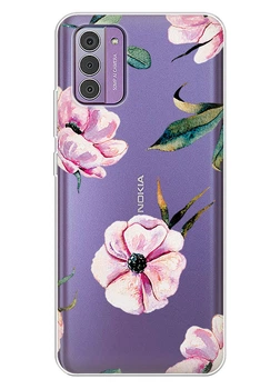 Прозрачный силиконовый чехол iSwag для Nokia G310 с рисунком - Пионы (ISNG3108)